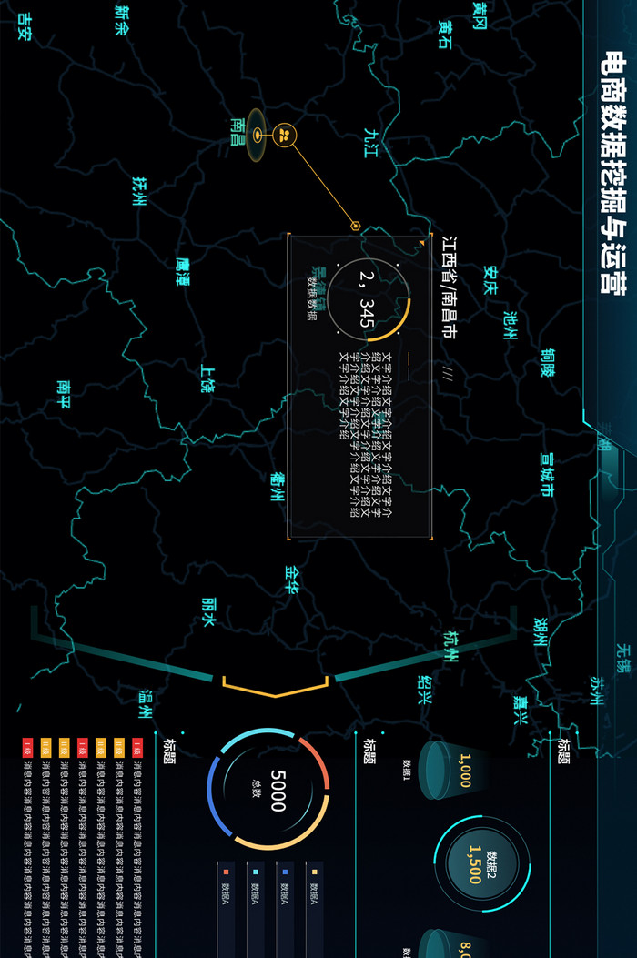 深蓝色电商数据可视化数据大屏UI网页界面