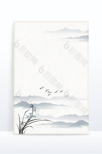 中国风水墨兰花山脉飞鸟背景图片