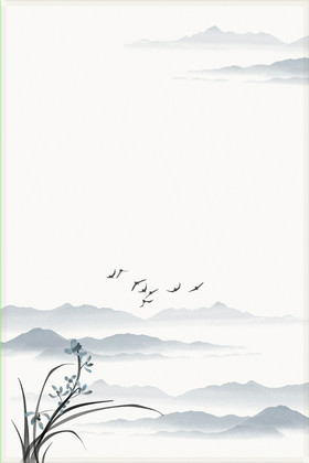 中国风水墨兰花山脉飞鸟图片