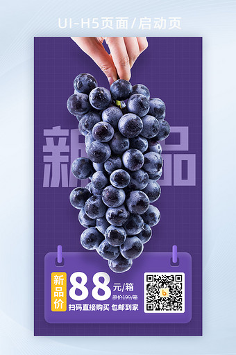 紫色夏季水果生鲜葡萄上市上新宣传营销海报图片