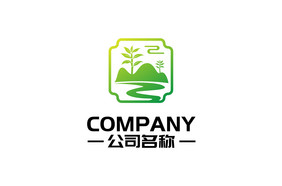 山水窗花祥云绿色渐变通用logo