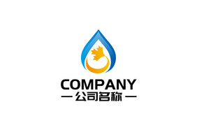 水滴立体枫叶环保蓝橙色渐变通用logo