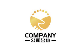 握手太阳合作星星金色渐变通用logo