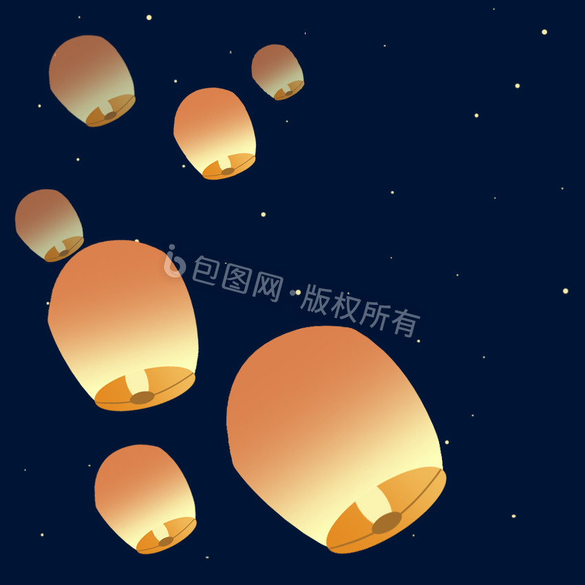 金色扁平中国风中元节孔明灯祈愿动图GIF图片