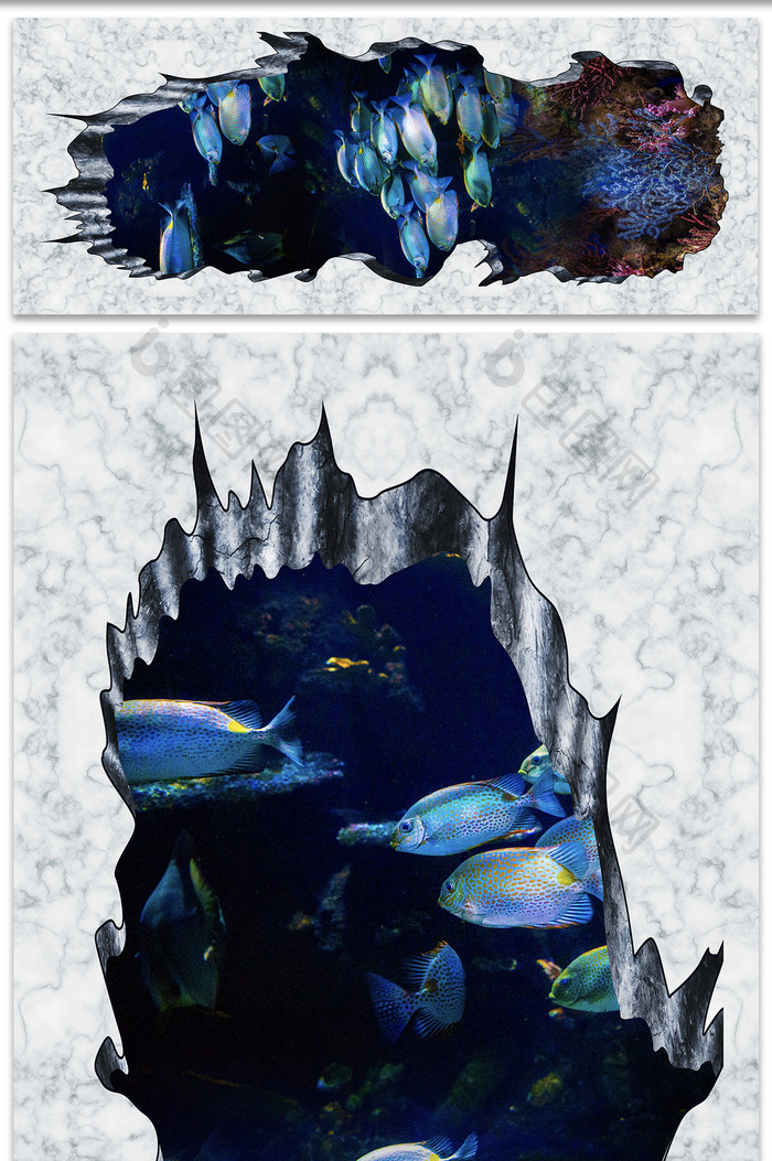 海洋3D海底世界鱼群大理石立体地板画