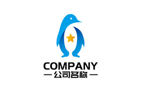 企鹅立体抽象站立星星蓝橙色渐变logo