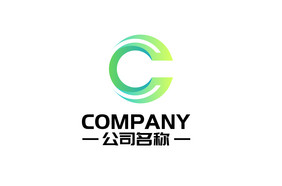 字母C圆形轨道构成组合蓝绿色渐变logo