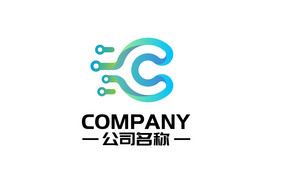 字母C圆形科技前进链条构成组合logo