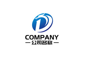 字母D圆形龙数字1构成蓝色渐变logo