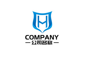 字母h盾牌立体构成组合蓝色渐变logo