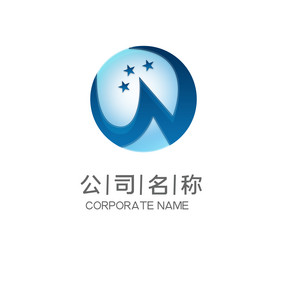 蓝色圆形星星字母W组合LOGO