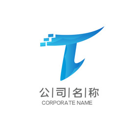 蓝色几何渐变字母T科技风商务LOGO