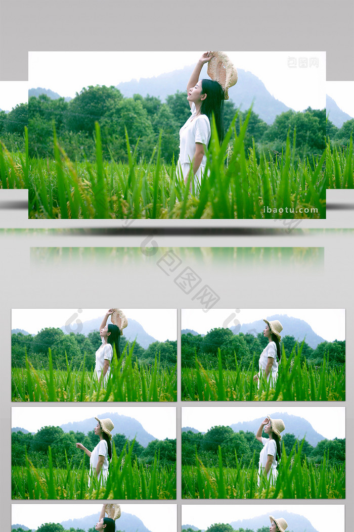 自然唯美青春女生在稻田感受自然风光视频