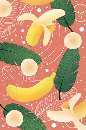 粉色芭蕉香蕉水果元素ins风小清新背景插画