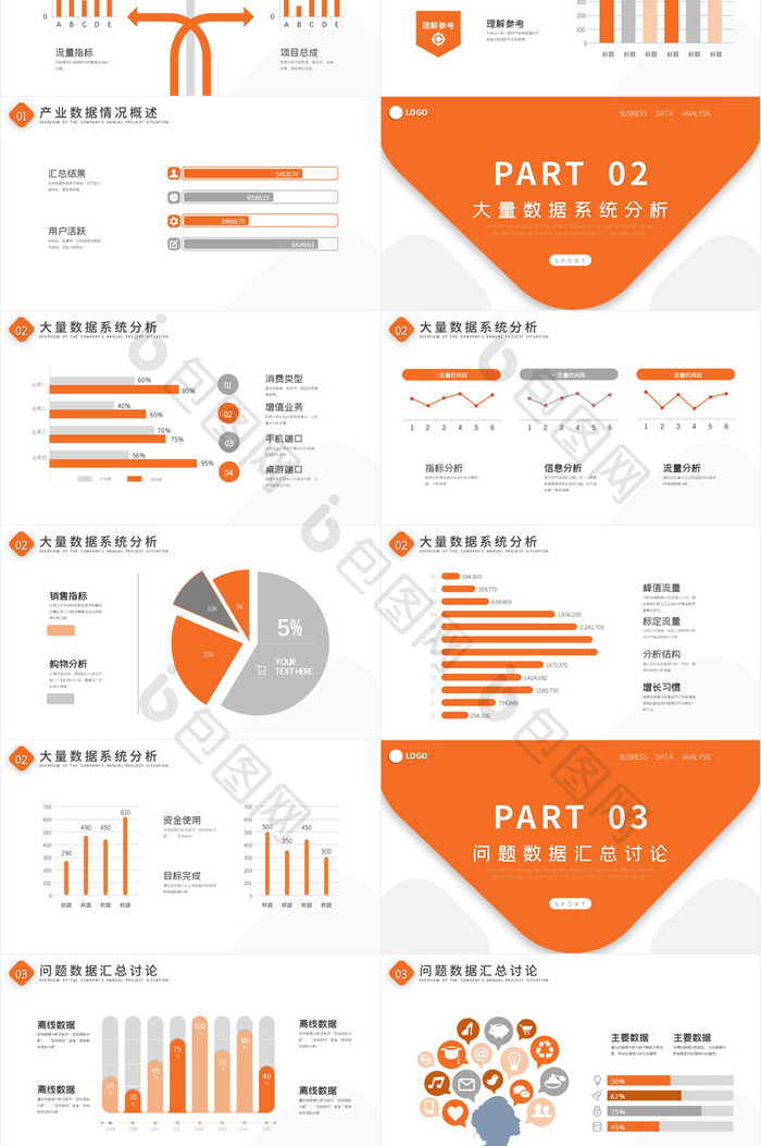 橙色创意风企业数据分析图表PPT模板