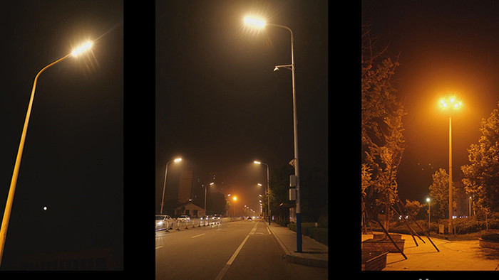 温暖治愈暖色城市路灯实拍视频素材