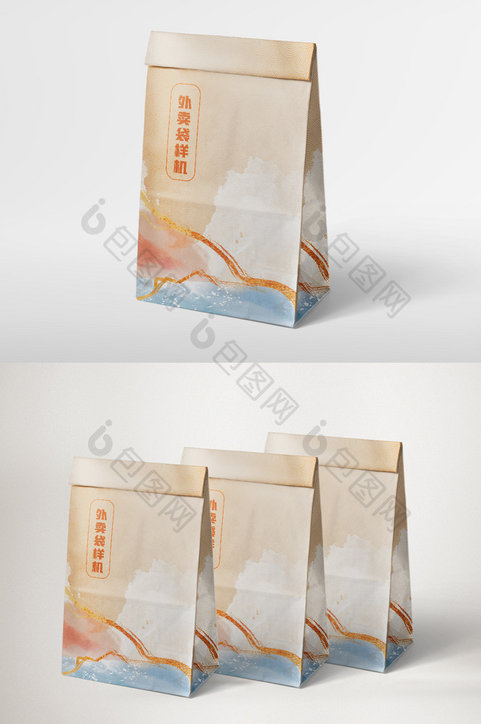 高端大气品牌设计VI手册外卖包装袋样机
