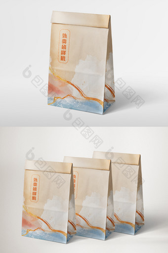 高端大气品牌设计VI手册外卖包装袋样机图片