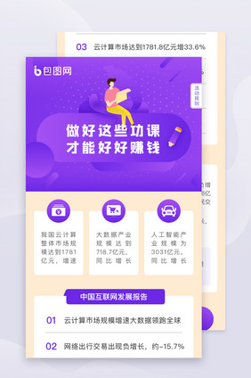 紫色渐变高端互联网网络金融H5长图页面