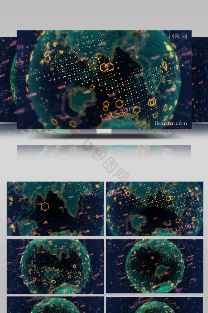 4K六边形元素全息地球网络背景视频素材