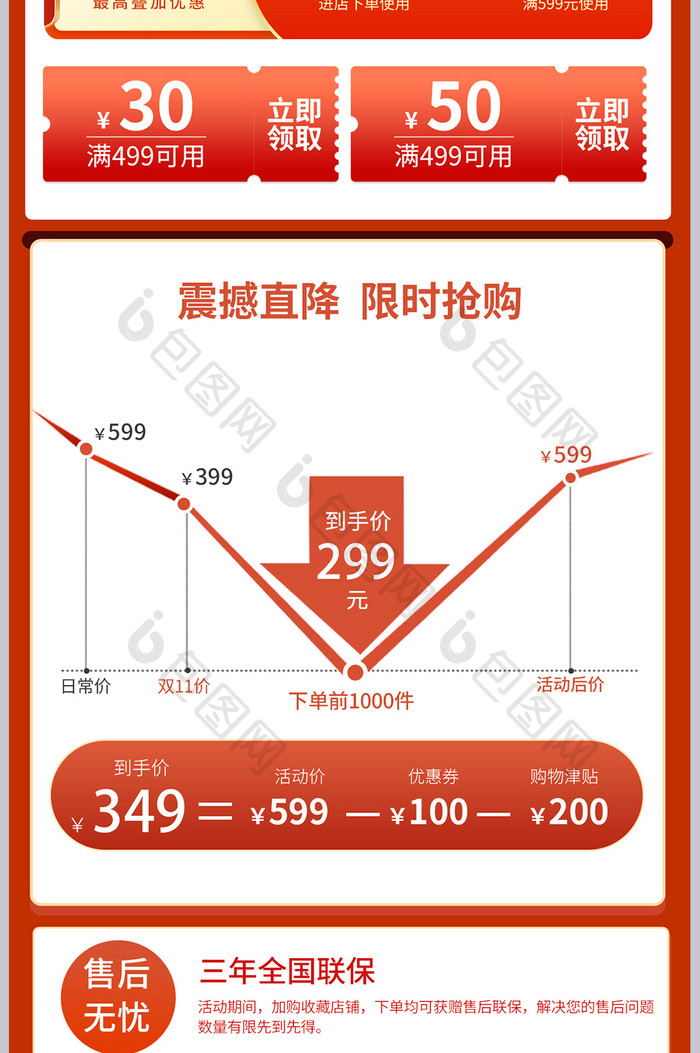 红色大气双十一狂欢大促天猫详情页关联销售