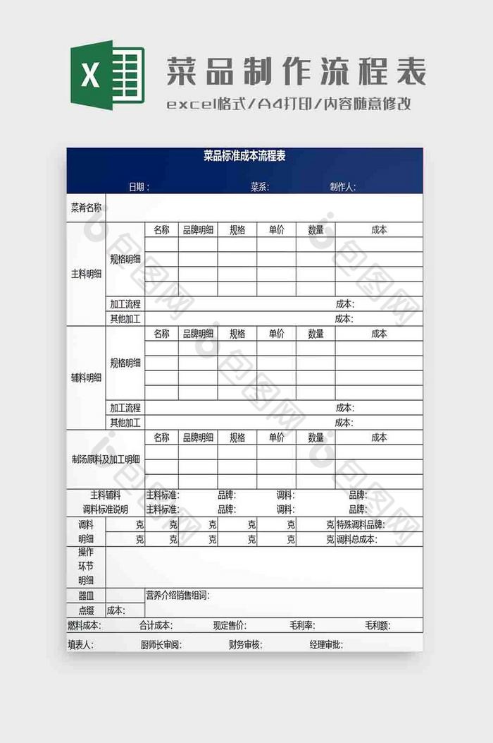菜品流程制作表Excel模板图片图片
