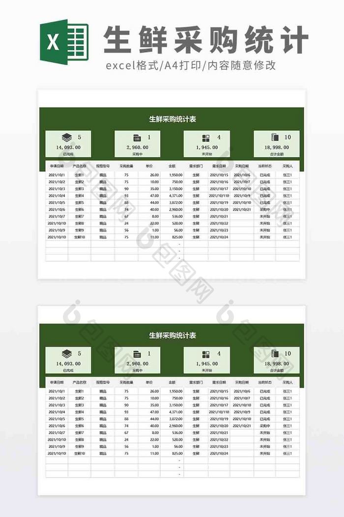 带公式自动化超市生鲜采购单Excel模板