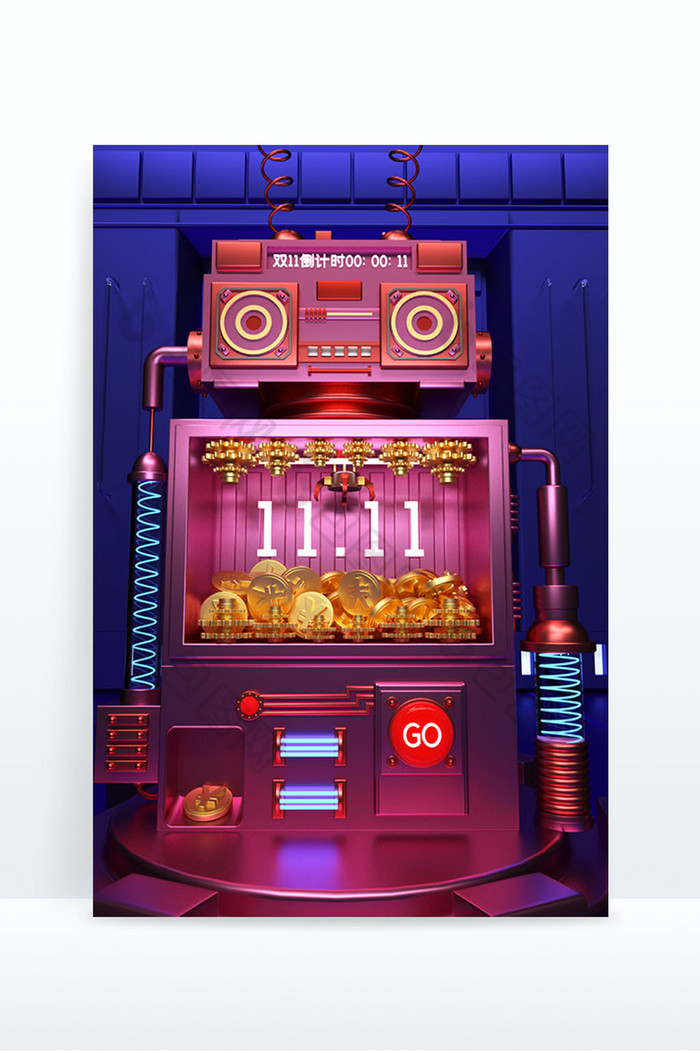 紫粉色卡通风格金属机器人双十一C4D场景图片图片