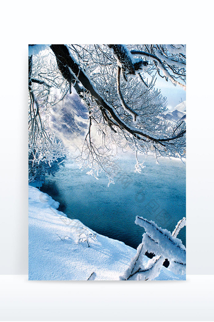 冬日雾凇雪地积雪冰山场景湖面背景