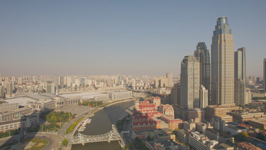 城市4K天津海河城市风光城市风景航拍