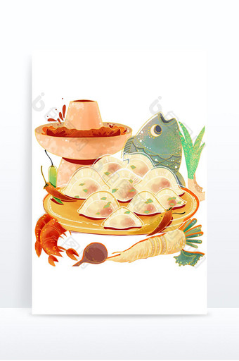 卡通饺子形象元素 饺子元素 手绘饺子图片