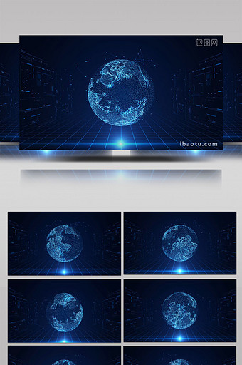 科技风蓝色旋转粒子地球背景视频ae模板图片