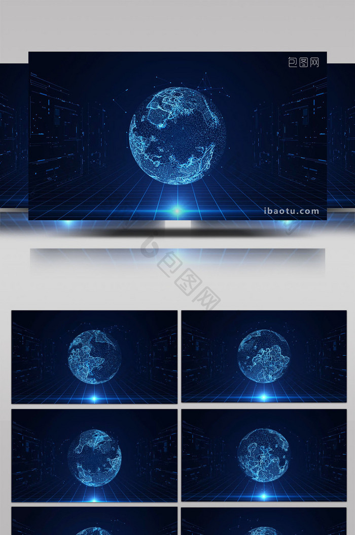 科技风蓝色旋转粒子地球背景视频ae模板