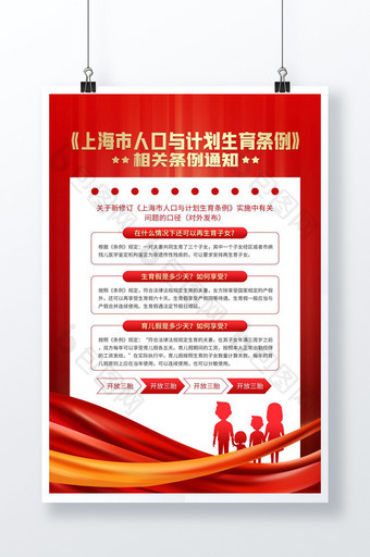 红色简约上海市人口与计划生育条例解读海报图片