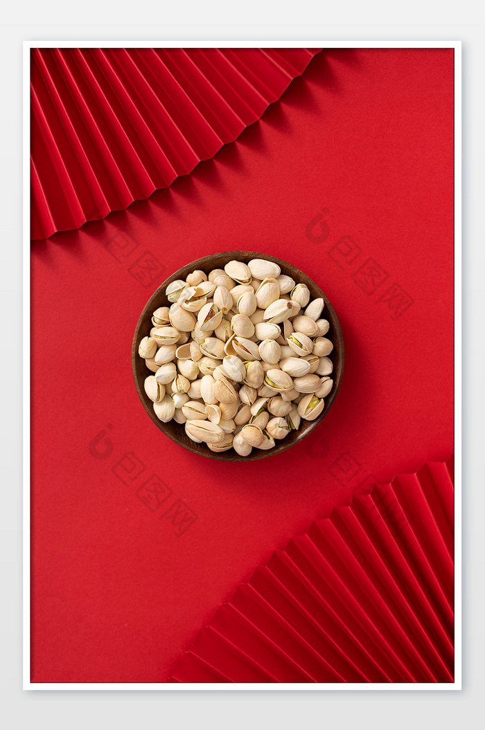中式风格新年坚果开心果红色海报