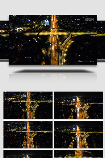 城市夜景城市交通立交道路夜景车流4K航拍图片