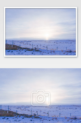 新疆喀纳斯草原雪地日出