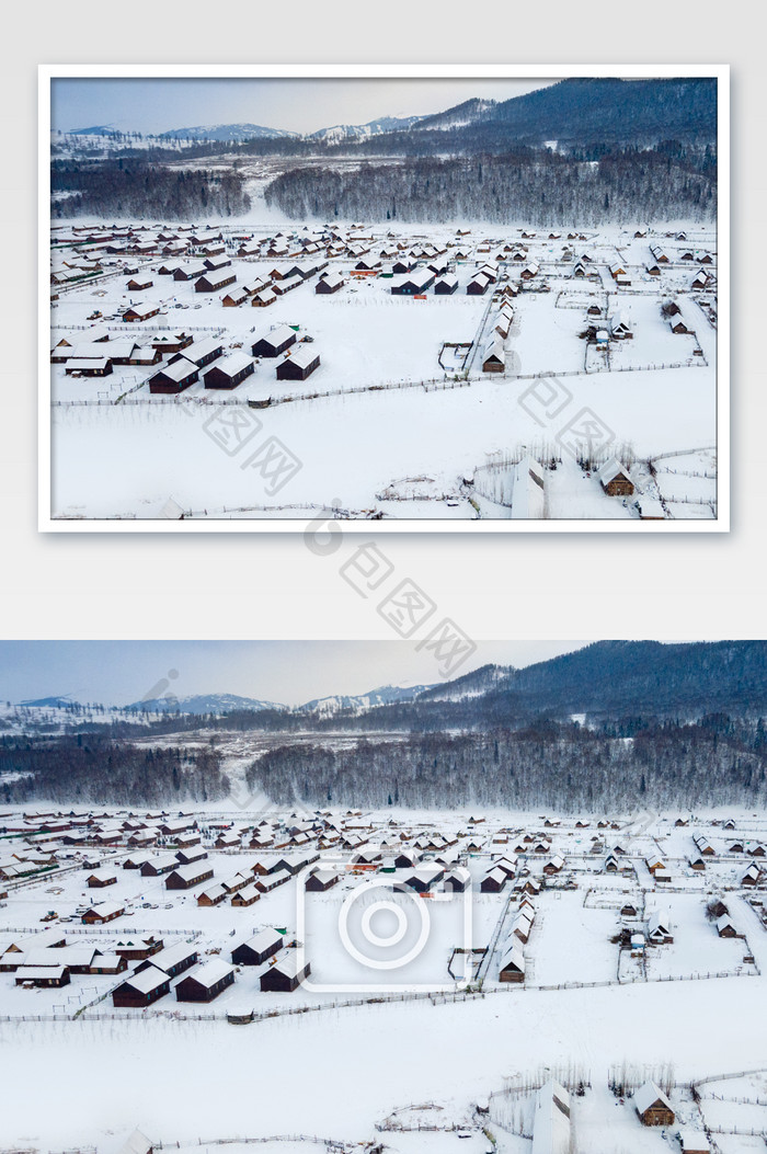 新疆喀纳斯冬季禾木古村落雪景