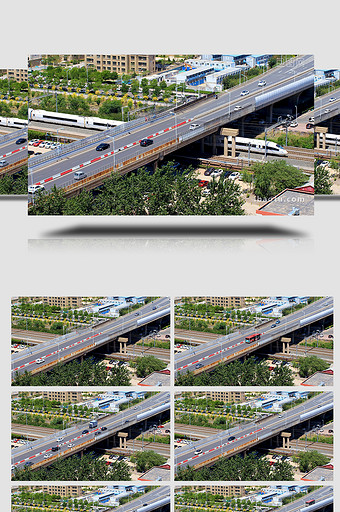 公路铁路立体交通车流延时高视角实拍4K图片