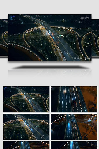 震撼城市立交桥俯瞰车流夜景4K航拍图片