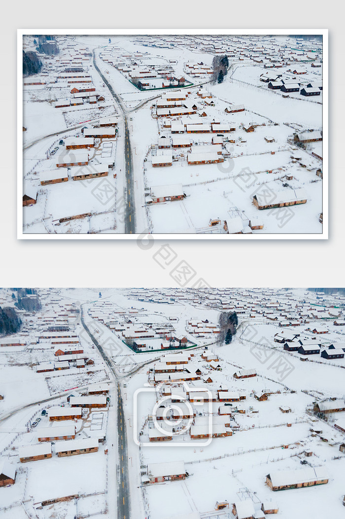 新疆喀纳斯禾木景区古村落雪景