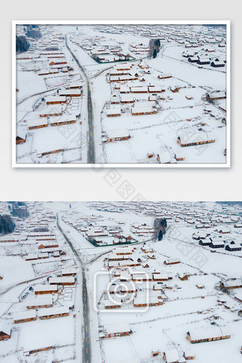新疆喀纳斯禾木景区古村落雪景图片
