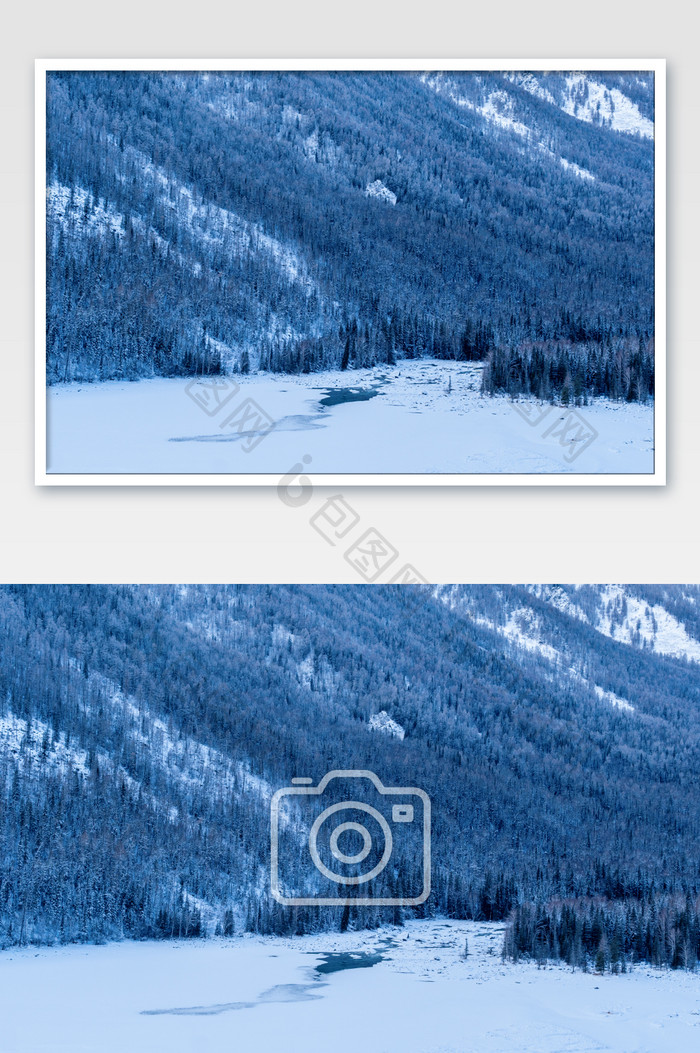 冬季新疆喀纳斯山脉雪景风景