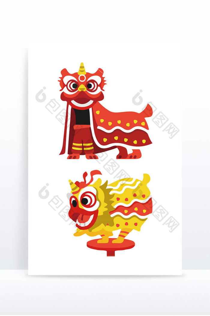 中国风喜庆舞狮素材 舞狮元素 红色舞狮