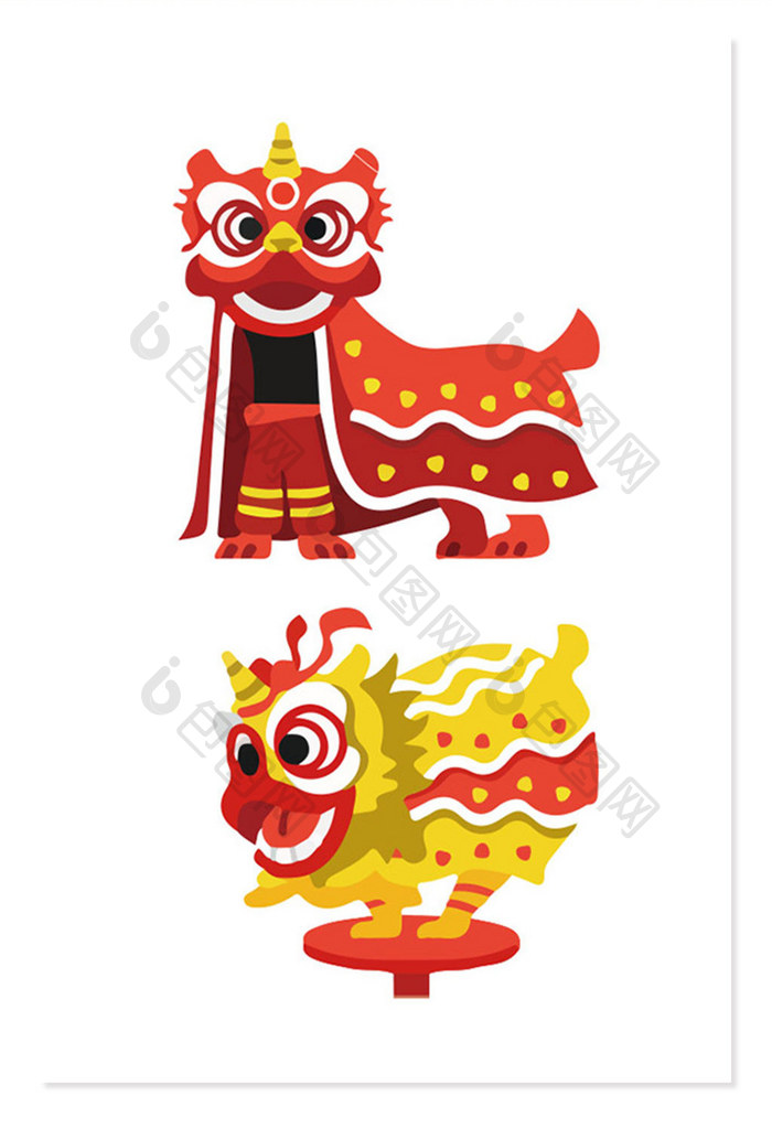 中国风喜庆舞狮素材 舞狮元素 红色舞狮