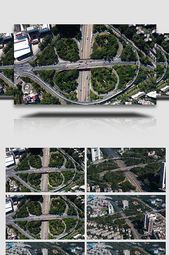 城市交通环形高架立交桥车流4k航拍图片