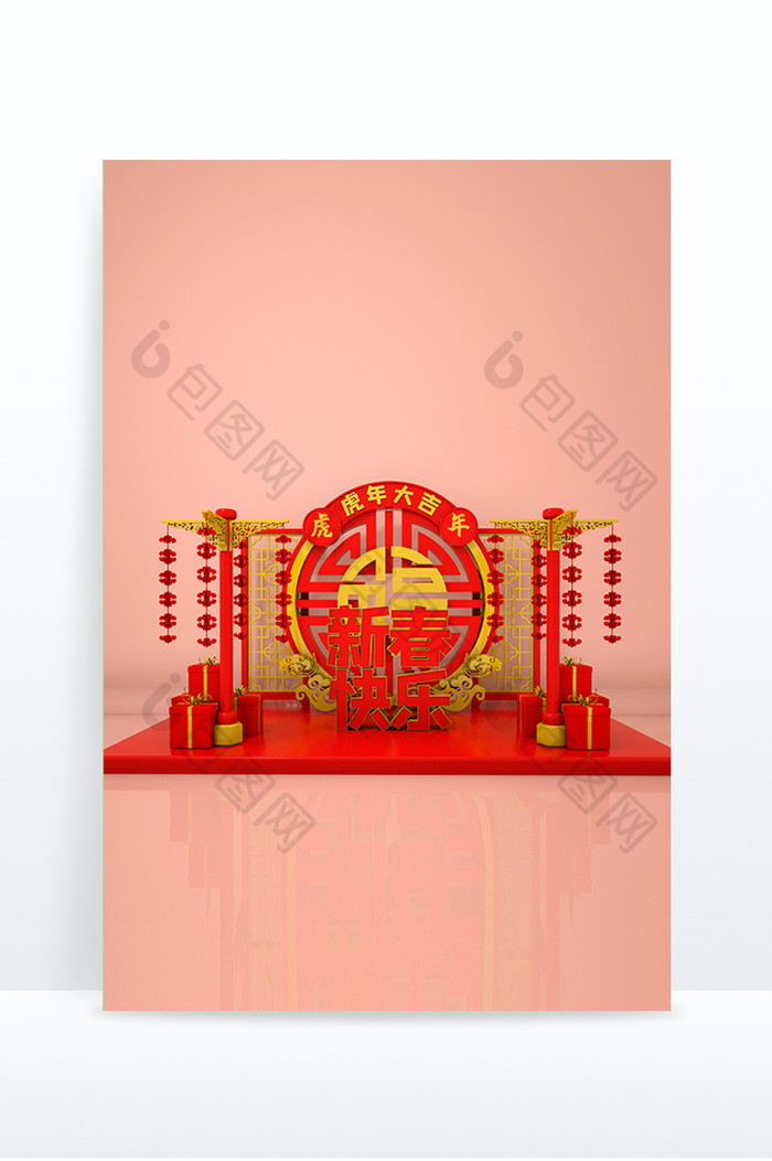 红色春节新年C4D模型美陈设计图片图片