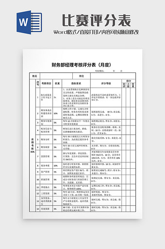 比赛评分表wodr模板4图片