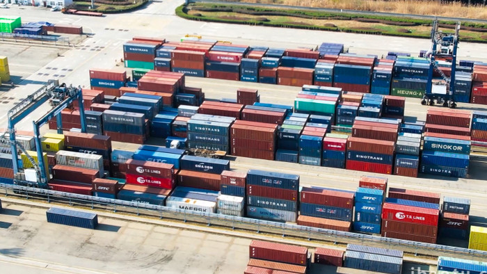 集装箱大型货运港口码头物流中心4K航拍