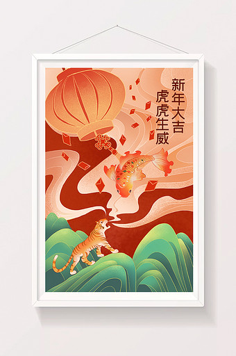 红色中国风国潮新年春节插画图片
